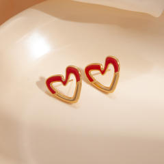 Easy match color enamel heart studs earrings stainless steel earrings