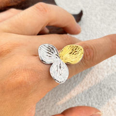 Unique two tone flower petal geometric stainless steel rings