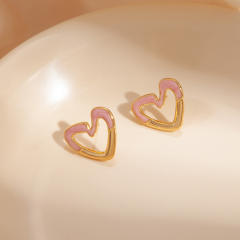 Easy match color enamel heart studs earrings stainless steel earrings