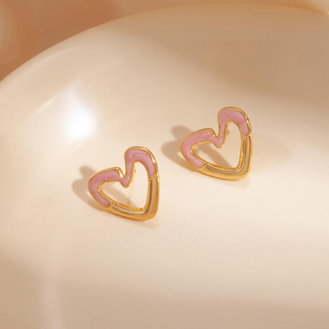 Easy match color enamel heart studs earrings stainless steel earrings