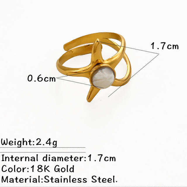 Natural stone statement stainless steel rings