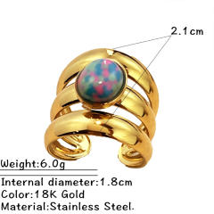 Vintage coloful natural stone statement stainless steel rings