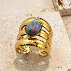 Vintage coloful natural stone statement stainless steel rings