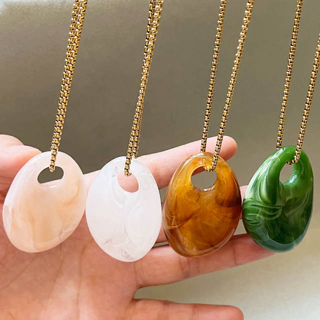 Irregular oval acrylic pendant stainless steel chain necklace long necklace