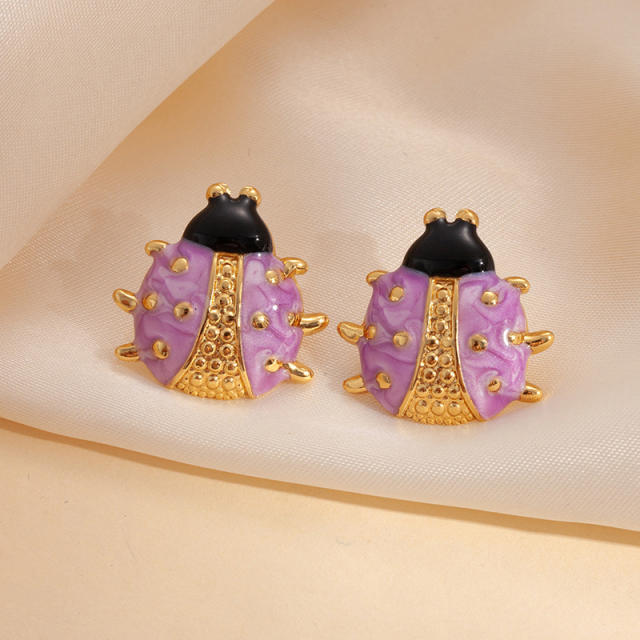 Cute color enamel ladybug stainless steel studs earrings