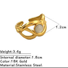 Natural stone statement stainless steel rings