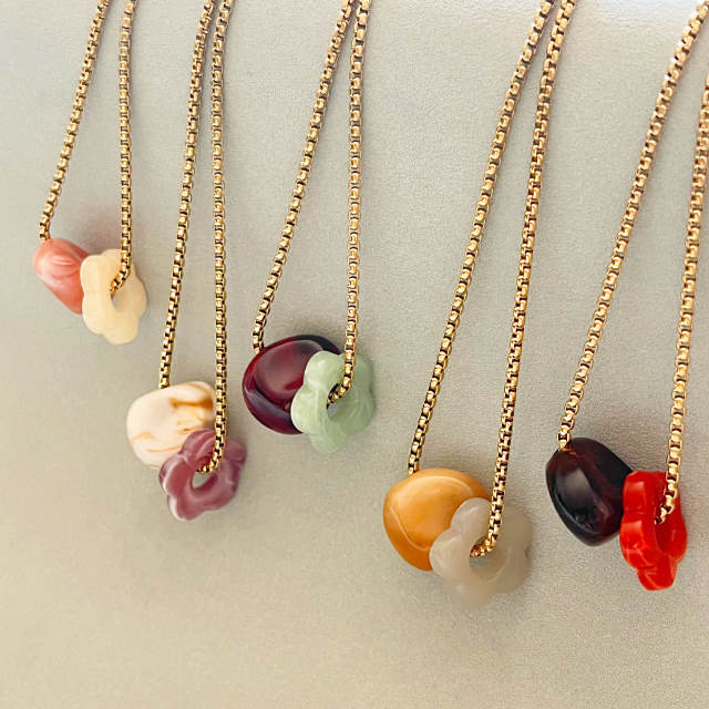 Sweet colorful acrylic flower pendant stainless steel chain necklace