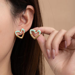 Easy match color enamel heart studs earrings stainless steel earrings