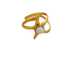 Natural stone statement stainless steel rings