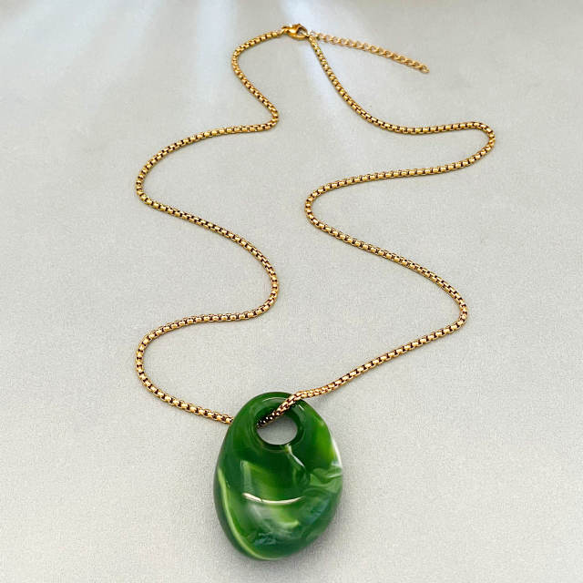 Irregular oval acrylic pendant stainless steel chain necklace long necklace
