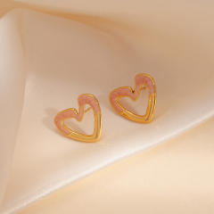 Easy match color enamel heart studs earrings stainless steel earrings
