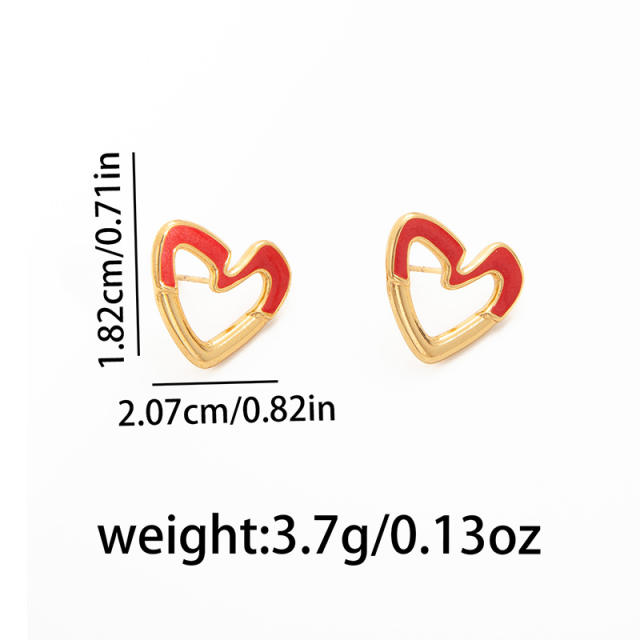 Easy match color enamel heart studs earrings stainless steel earrings
