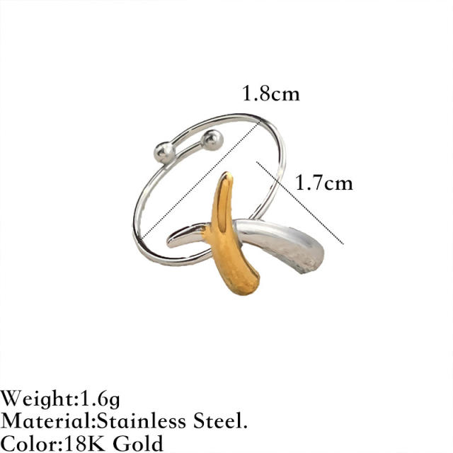 Unique two tone flower petal geometric stainless steel rings