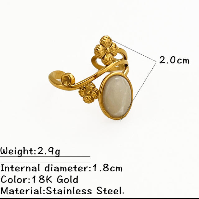 Natural stone statement stainless steel rings