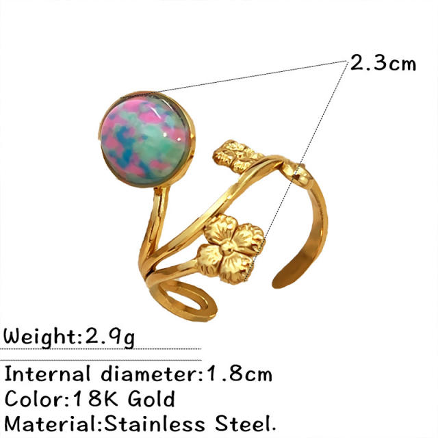 Vintage coloful natural stone statement stainless steel rings