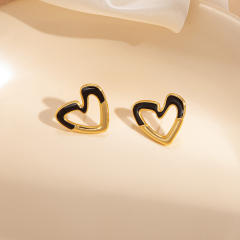 Easy match color enamel heart studs earrings stainless steel earrings