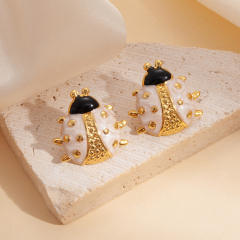 Cute color enamel ladybug stainless steel studs earrings