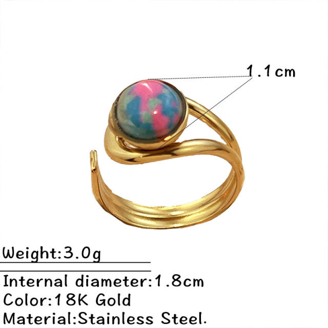 Vintage coloful natural stone statement stainless steel rings