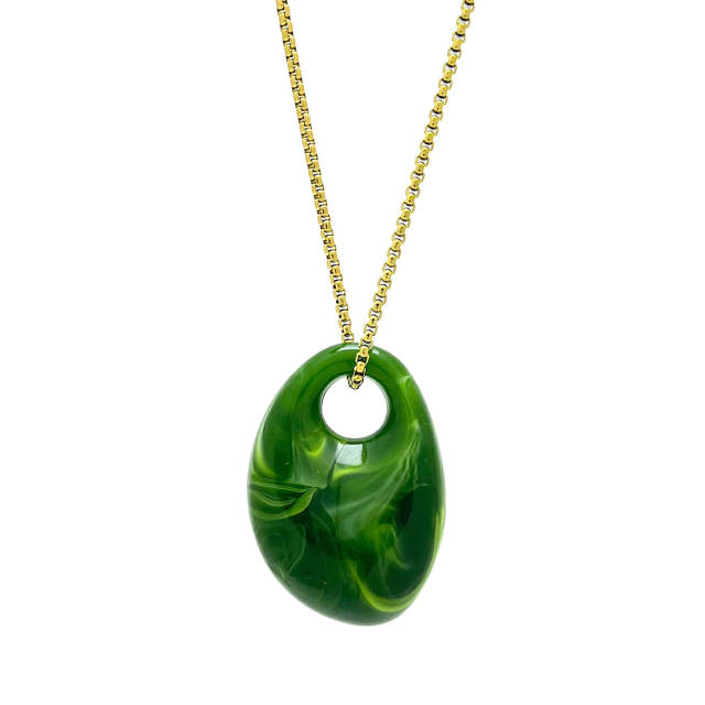 Irregular oval acrylic pendant stainless steel chain necklace long necklace