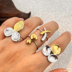 Unique two tone flower petal geometric stainless steel rings