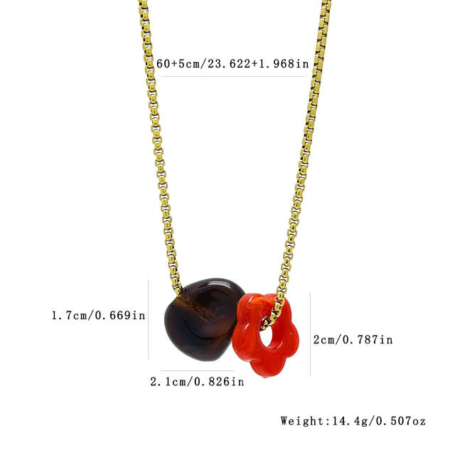 Sweet colorful acrylic flower pendant stainless steel chain necklace
