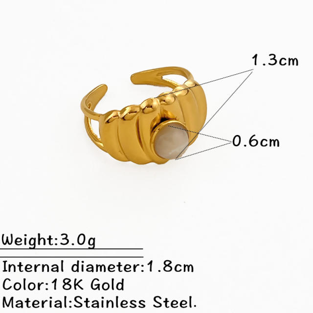 Natural stone statement stainless steel rings