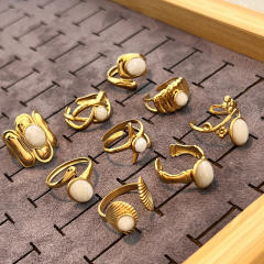 Natural stone statement stainless steel rings