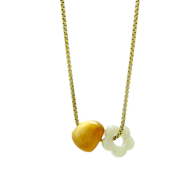 Sweet colorful acrylic flower pendant stainless steel chain necklace