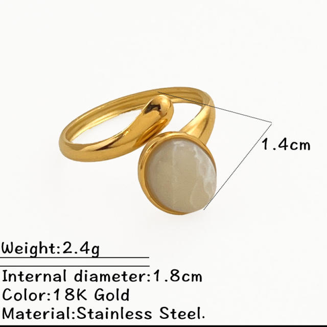 Natural stone statement stainless steel rings