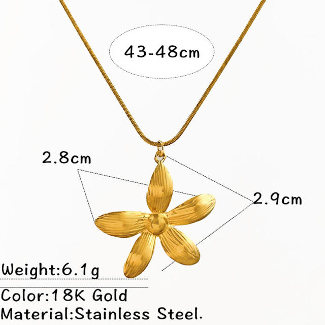 Gold color geometric pendant flower petal pendant stainless steel necklace