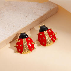 Cute color enamel ladybug stainless steel studs earrings