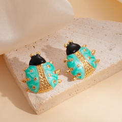 Cute color enamel ladybug stainless steel studs earrings