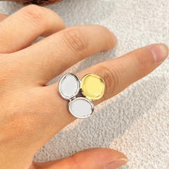 Unique two tone flower petal geometric stainless steel rings