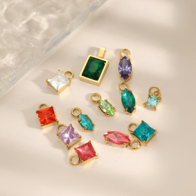 DIY colorful crystal pendant charm for necklace bracelet stainless steel accessory