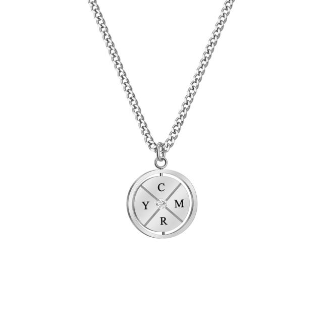 Reversible Diamond Compass Necklace Personalized Lettering Clavicle Chain Simple Letter Women's Jewelry