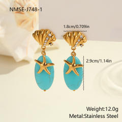 Holiday turquoise stone stainless steel shell dangle earrings