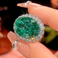 Luxury green color crystal statement copper necklace earrings rings set