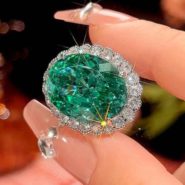 Luxury green color crystal statement copper necklace earrings rings set