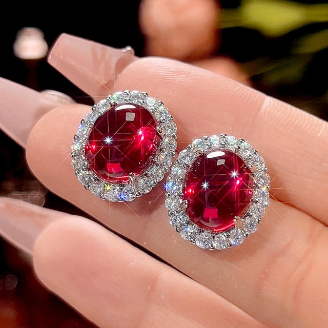 Imitation Red Corundum Retro Light Luxury necklace earrings rings set
