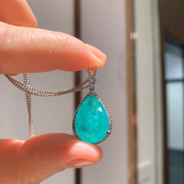 Colorful Treasure Necklace Simulation Paraiba Pendant Ring Earrings Jewelry Set