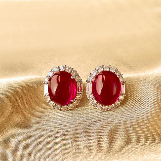 Copper Gold-plated Ice-seed Fluorescence Simulation Red Corundum necklace earrings rings set