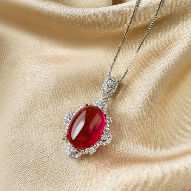 Copper Gold-plated Ice-seed Fluorescence Simulation Red Corundum necklace earrings rings set