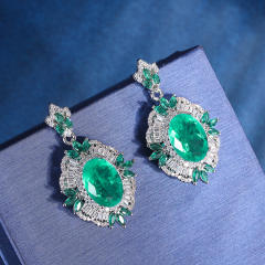 Gold-Plated Copper Base Simulated Emerald Green Set necklace earrings rings set