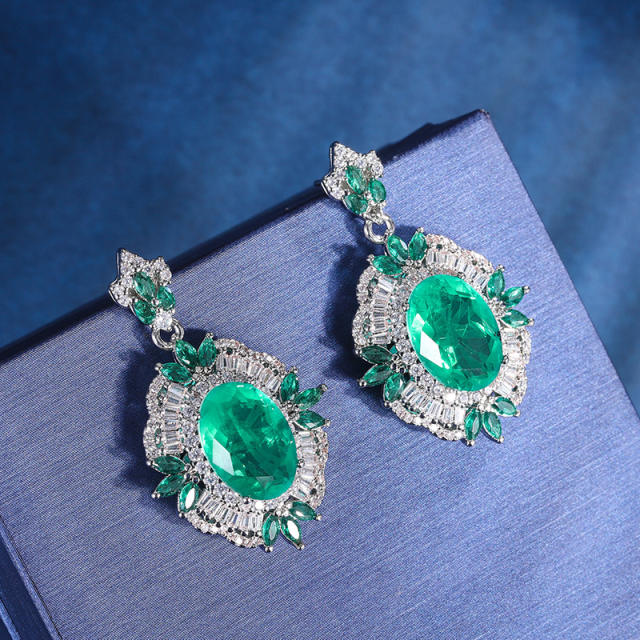 Gold-Plated Copper Base Simulated Emerald Green Set necklace earrings rings set