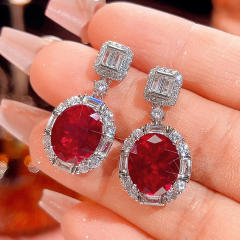 Red color crystal statement copper necklace earrings rings set