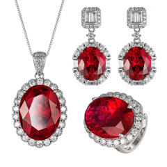 Red color crystal statement copper necklace earrings rings set