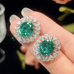 Green color crystal statement copper necklace earrings rings set
