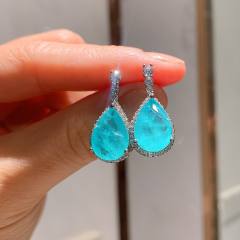 Colorful Treasure Necklace Simulation Paraiba Pendant Ring Earrings Jewelry Set