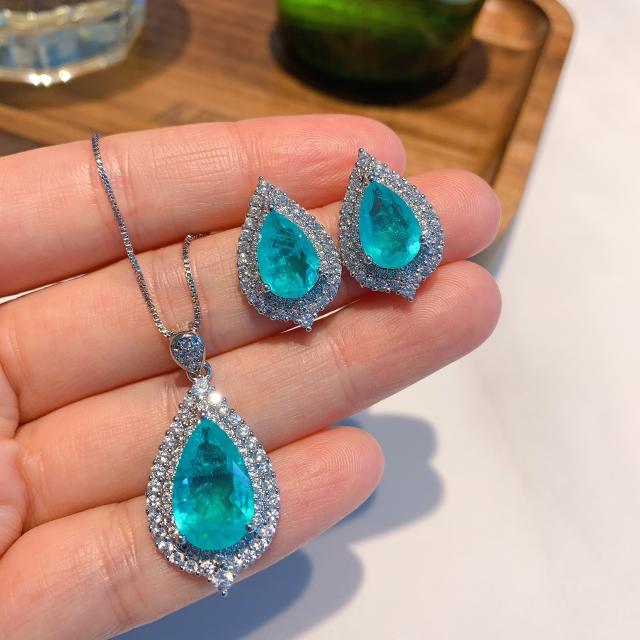 Drop-shaped Pendant Drop-shaped Earrings Imitation Paraíba Pendant Earrings Jewelry necklace Set