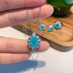 Fashion Retro Color Treasure Imitation Paraíba Padan jewelry set necklace set